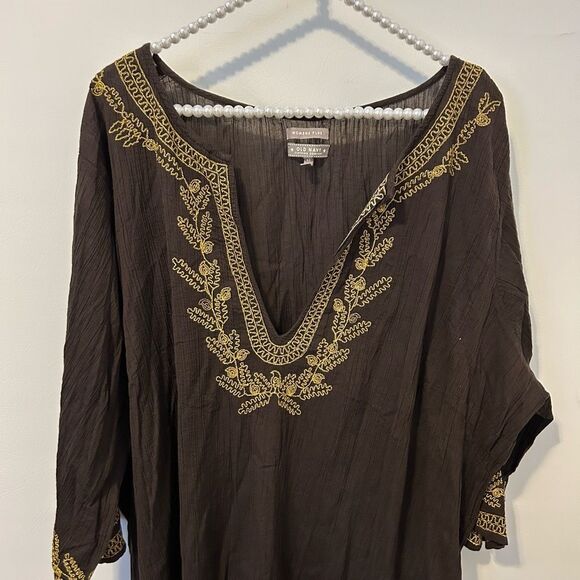 Old Navy Womens 4X plus Tunic Brown swim coverup Embroidered coastal beach gauzy - Picture 8 of 9